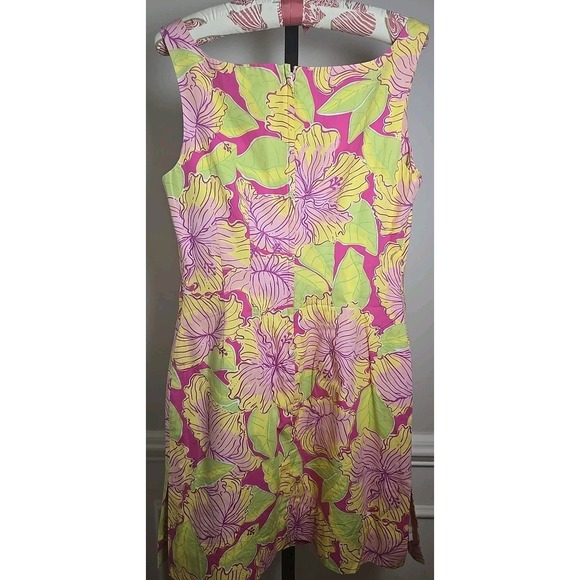 LILLY PULITZER Womens 4 Dress Pink Hibiscus Tropical Lined Sleevelss Cotton Zips - Picture 8 of 12